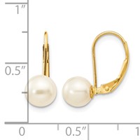 14K Yellow Gold 6-7mm White Round Freshwater Cultured Pearl Leverback Earrings view 4