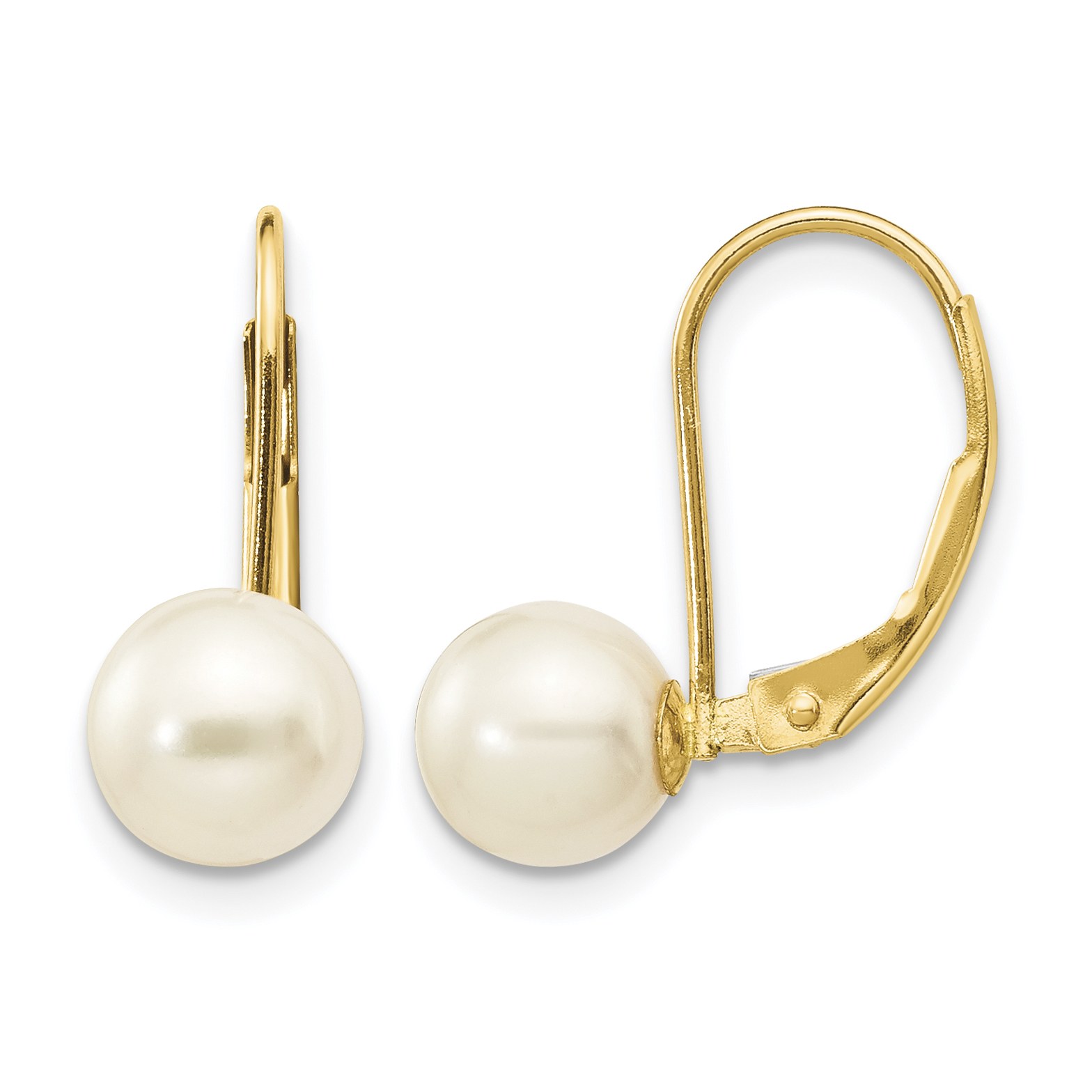 14K 6-7mm White Round Freshwater Cultured Pearl Leverback Earrings (XF322E)