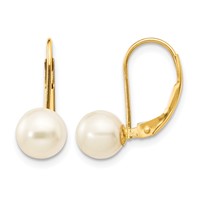 14K Yellow Gold 6-7mm White Round Freshwater Cultured Pearl Leverback Earrings view 1