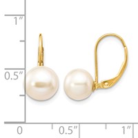 14K Yellow Gold 8-9mm White Round Freshwater Cultured Pearl Leverback Earrings view 4