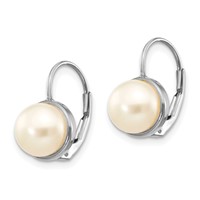 14K White Gold 6-7mm White Button Freshwater Cultured Pearl Leverback Earrings view 2