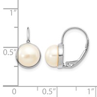 14K White Gold 6-7mm White Button Freshwater Cultured Pearl Leverback Earrings view 4