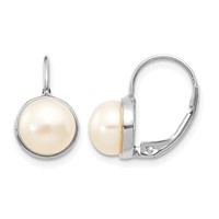 14K White Gold 6-7mm White Button Freshwater Cultured Pearl Leverback Earrings view 1