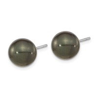 14K White Gold 10-11mm Black Round Tahitian Saltwater Cultured Pearl Post Earrings view 2