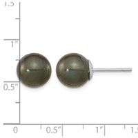 14K White Gold 10-11mm Black Round Tahitian Saltwater Cultured Pearl Post Earrings view 4