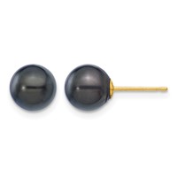 14K 7-8mm Black Round Akoya Saltwater Cultured Pearl Post Earrings view 1