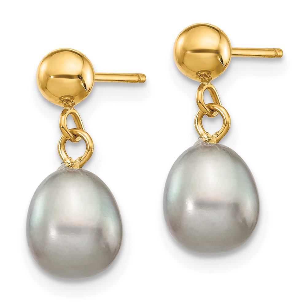 14k 6-7mm Grey Rice Freshwater Cultured Pearl Post Dangle Earrings (XF330E)