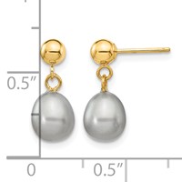 14K Yellow Gold 6-7mm Grey Rice Freshwater Cultured Pearl Dangle Post Earrings view 4