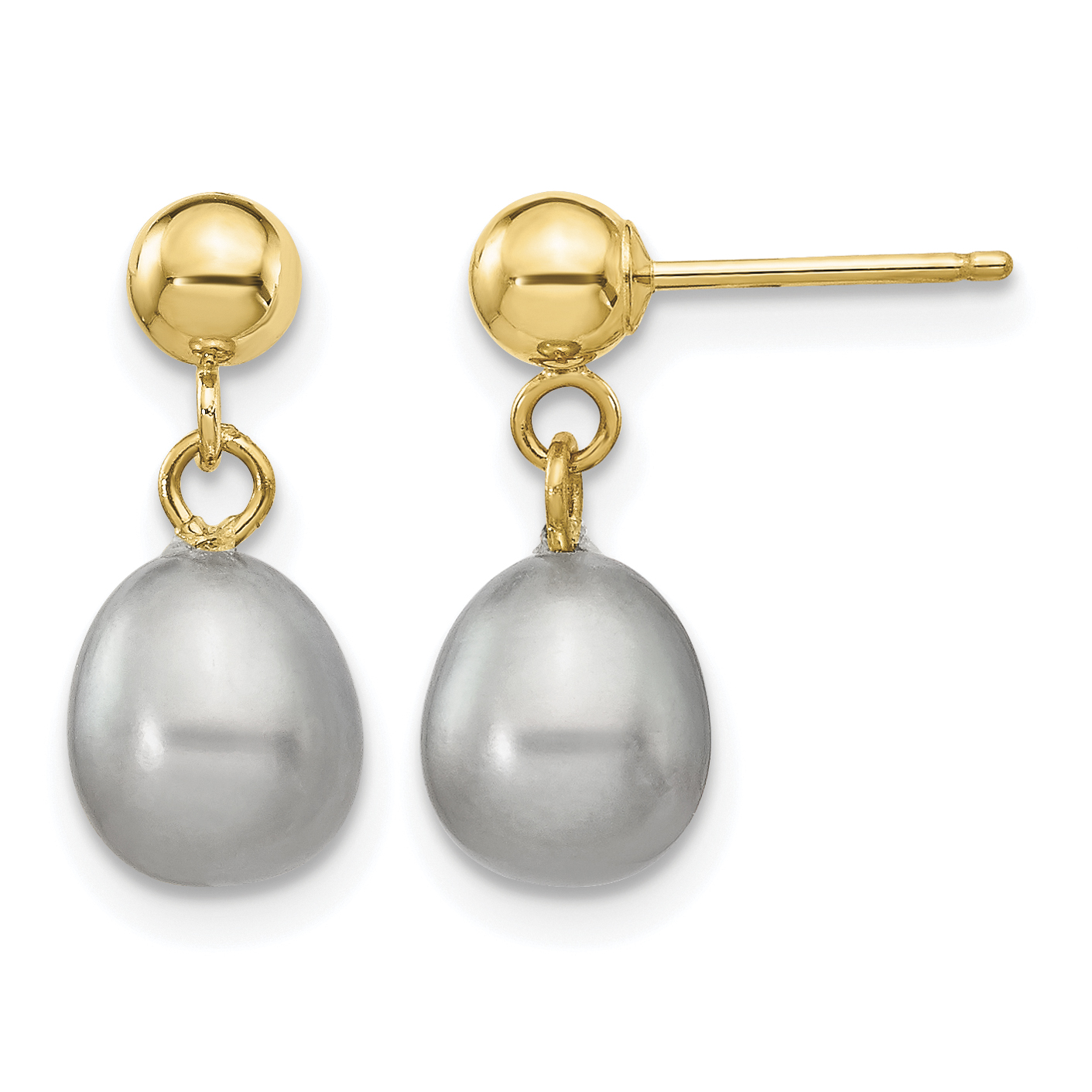 14k 6-7mm Grey Rice Freshwater Cultured Pearl Post Dangle Earrings (XF330E)