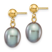 14K 7-8mm Grey Rice Freshwater Cultured Pearl Dangle Post Earrings view 2