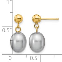 14K 7-8mm Grey Rice Freshwater Cultured Pearl Dangle Post Earrings view 4