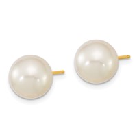 14K Yellow Gold 9-10mm White Round South Sea Saltwater Cultured Pearl Post Earrings view 2