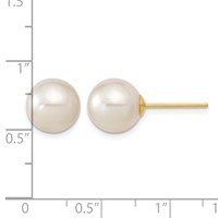 14K Yellow Gold 9-10mm White Round South Sea Saltwater Cultured Pearl Post Earrings view 4