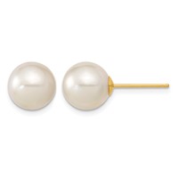 14K Yellow Gold 9-10mm White Round South Sea Saltwater Cultured Pearl Post Earrings view 1