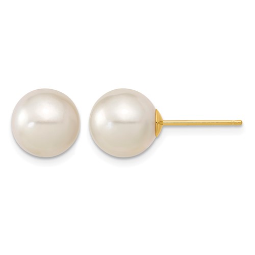 14K Yellow Gold 9-10mm White Round South Sea Saltwater Cultured Pearl Post Earrings