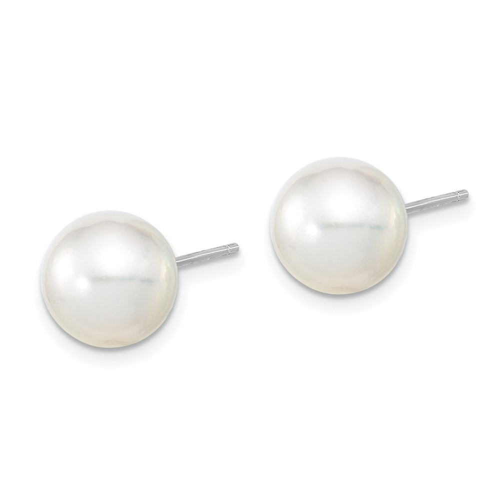 14k White Gold 9-10mm White Round South Sea Saltwater Cultured Pearl Post Earrings (XF332WE)