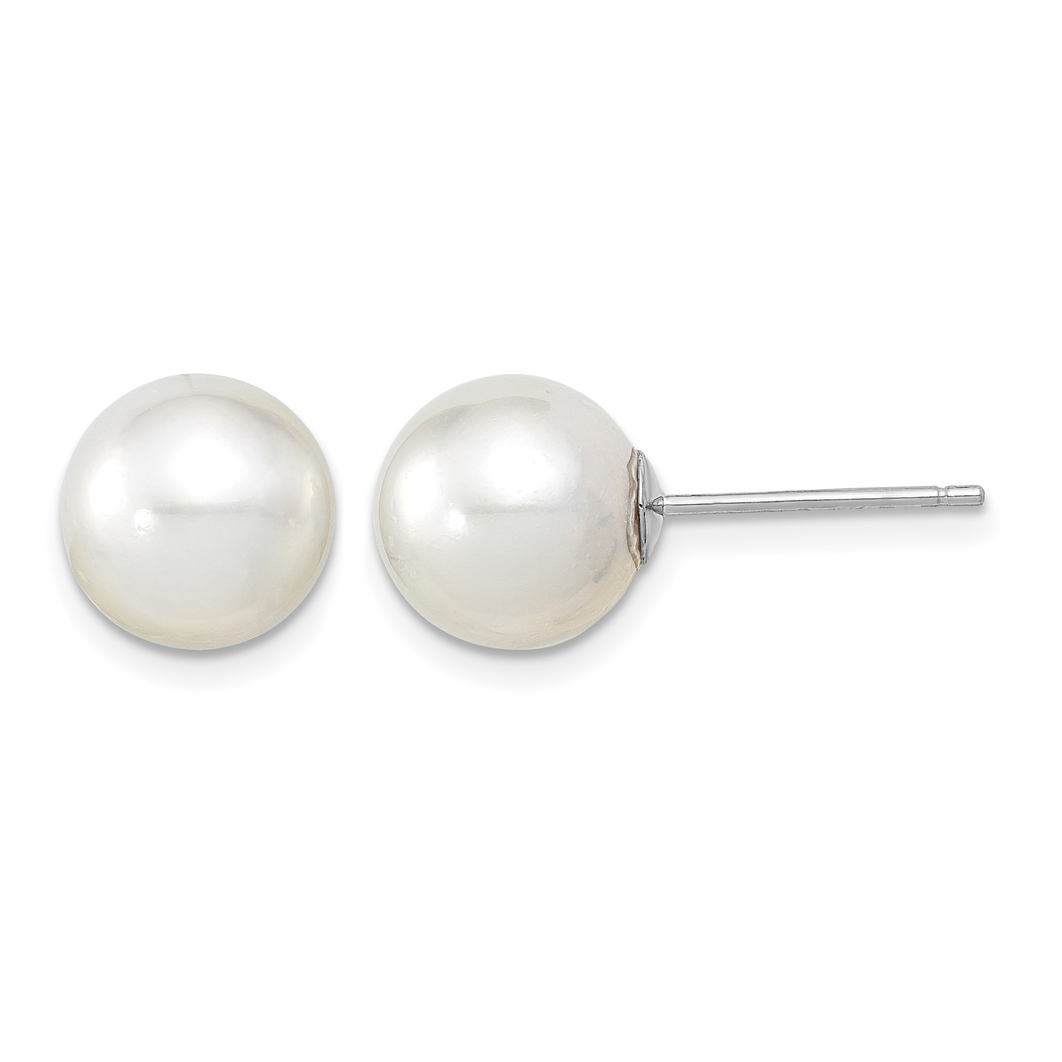 14k White Gold 9-10mm White Round South Sea Saltwater Cultured Pearl Post Earrings (XF332WE)
