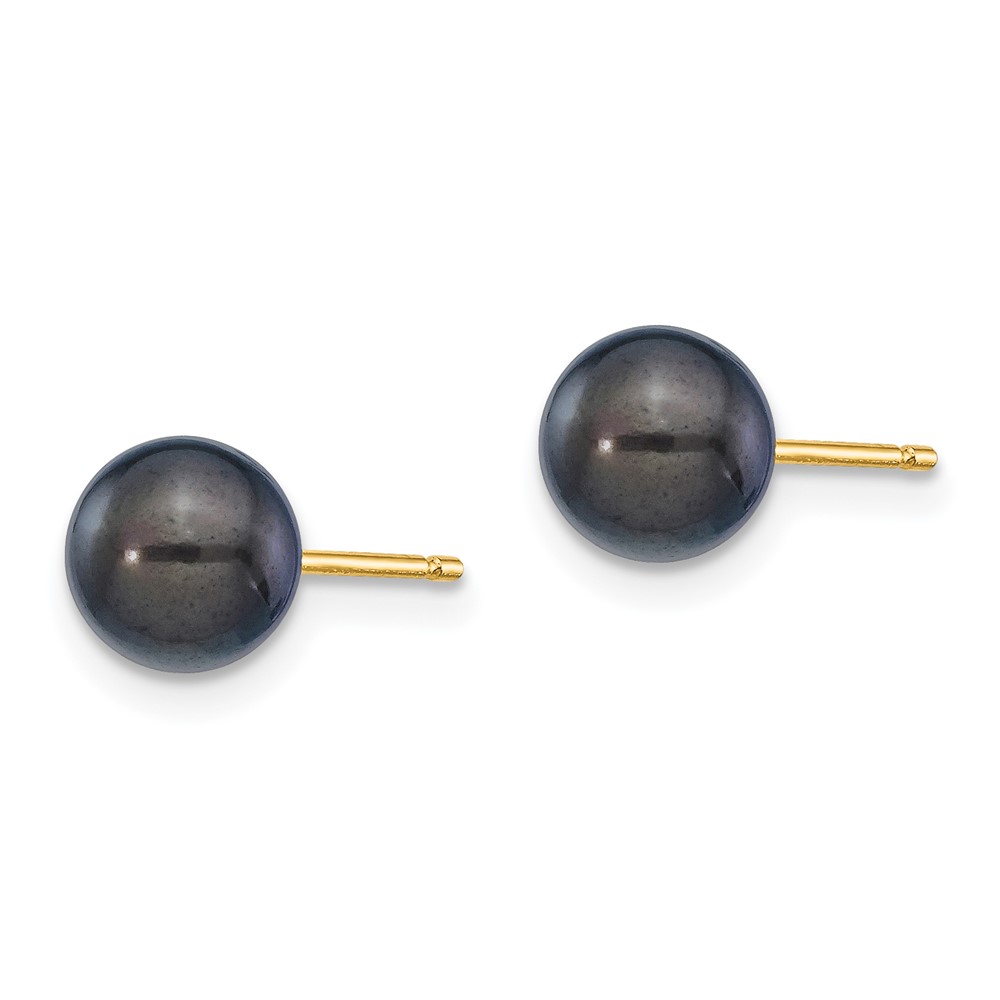 14k 6-7mm Black Round Akoya Saltwater Cultured Pearl Post Earrings (XF333E)