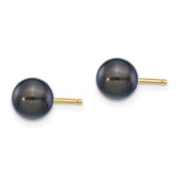 14K Yellow Gold 6-7mm Black Round Akoya Saltwater Cultured Pearl Post Earrings view 2