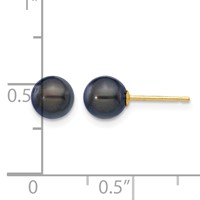 14K Yellow Gold 6-7mm Black Round Akoya Saltwater Cultured Pearl Post Earrings view 4