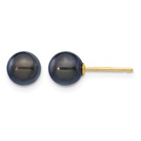 14K Yellow Gold 6-7mm Black Round Akoya Saltwater Cultured Pearl Post Earrings view 1