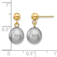 14K Yellow Gold 8-9mm Grey Rice Freshwater Cultured Pearl Dangle Post Earrings view 4