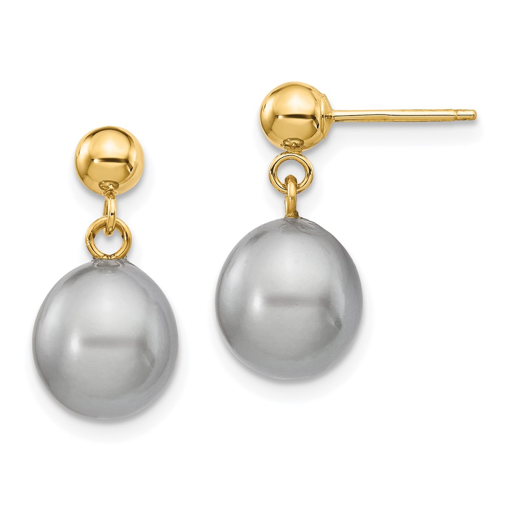 14k 8-9mm Grey Rice Freshwater Cultured Pearl Dangle Post Earrings