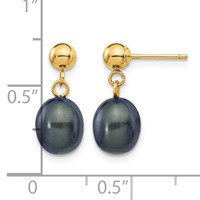 14K Yellow Gold 7-8mm Black Rice Freshwater Cultured Pearl Dangle Post Earrings view 4