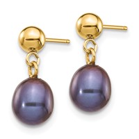 14K Yellow Gold 6-7mm Black Rice Freshwater Cultured Pearl Dangle Post Earrings view 2