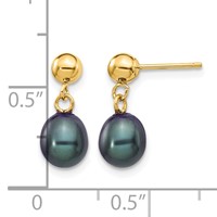 14K Yellow Gold 6-7mm Black Rice Freshwater Cultured Pearl Dangle Post Earrings view 4