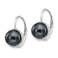 14K White Gold 6-7mm Black Button Freshwater Cultured Pearl Leverback Earrings view 2