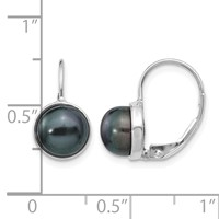 14K White Gold 6-7mm Black Button Freshwater Cultured Pearl Leverback Earrings view 3