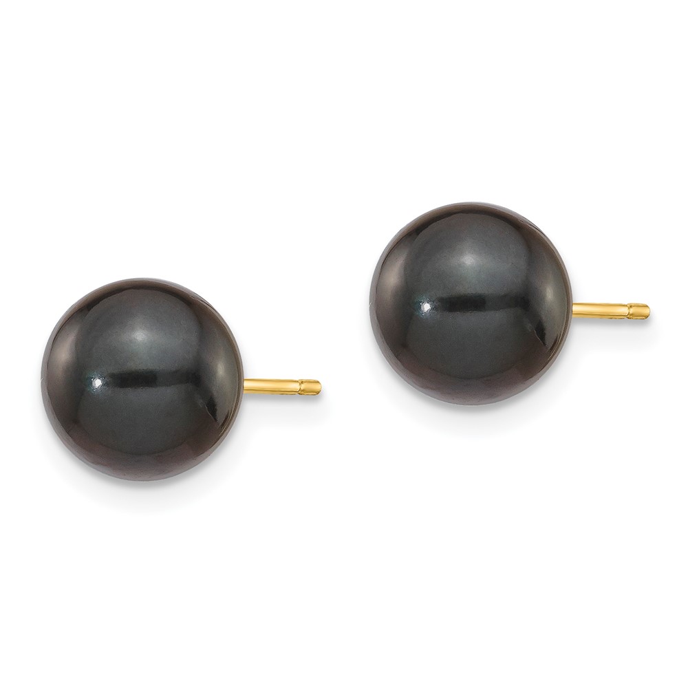14k 8-9mm Black Round Akoya Saltwater Cultured Pearl Post Earrings (XF348E)
