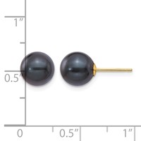 14K Yellow Gold 8-9mm Black Round Akoya Saltwater Cultured Pearl Post Earrings view 4