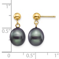 14K Yellow Gold 8-9mm Black Rice Freshwater Cultured Pearl Dangle Post Earrings view 4