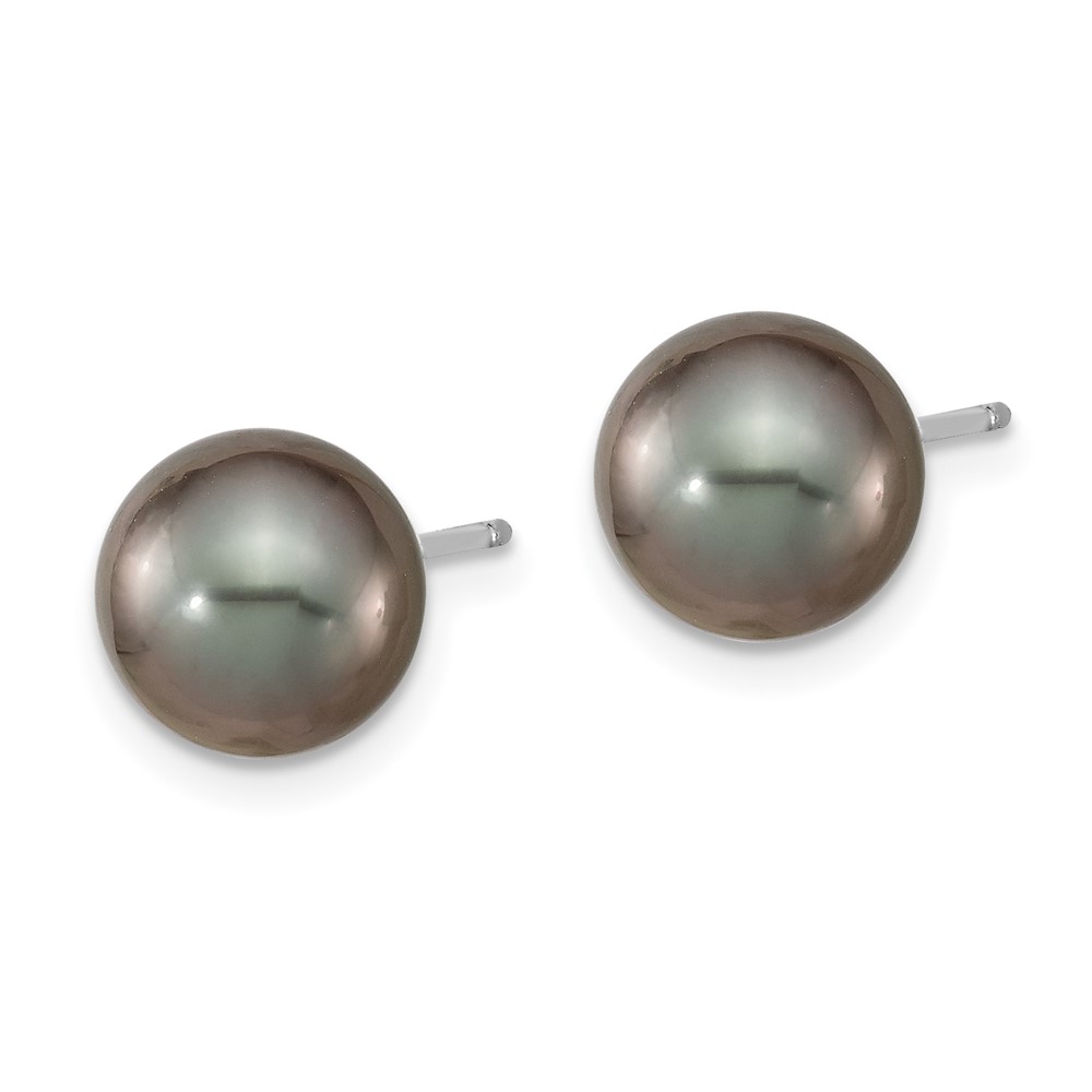 14k White Gold 8-9mm Black Round Tahitian Saltwater Cultured Pearl Post Earrings (XF350E)