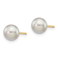 14K Yellow Gold 6-7mm Grey Round Akoya Saltwater Cultured Pearl Post Earrings view 2