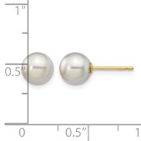 14K Yellow Gold 6-7mm Grey Round Akoya Saltwater Cultured Pearl Post Earrings view 4