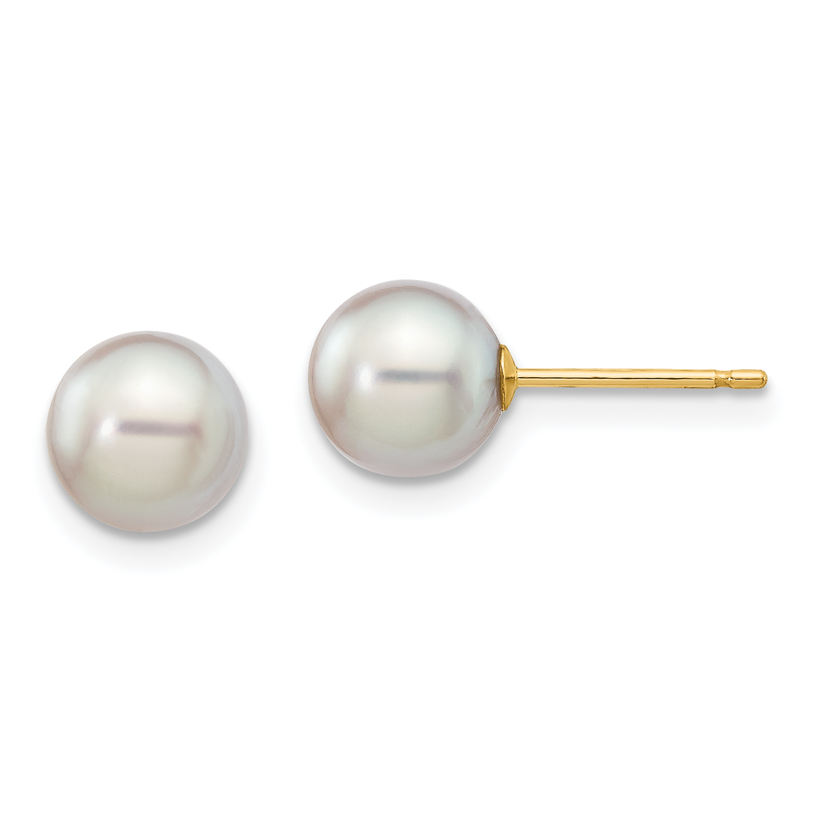 14k 6-7mm Grey Round Akoya Saltwater Cultured Pearl Post Earrings (XF352E)