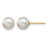 14K Yellow Gold 6-7mm Grey Round Akoya Saltwater Cultured Pearl Post Earrings view 1