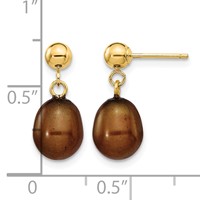 14K Yellow Gold 7-8mm Brown Rice Freshwater Cultured Pearl Dangle Post Earrings view 4