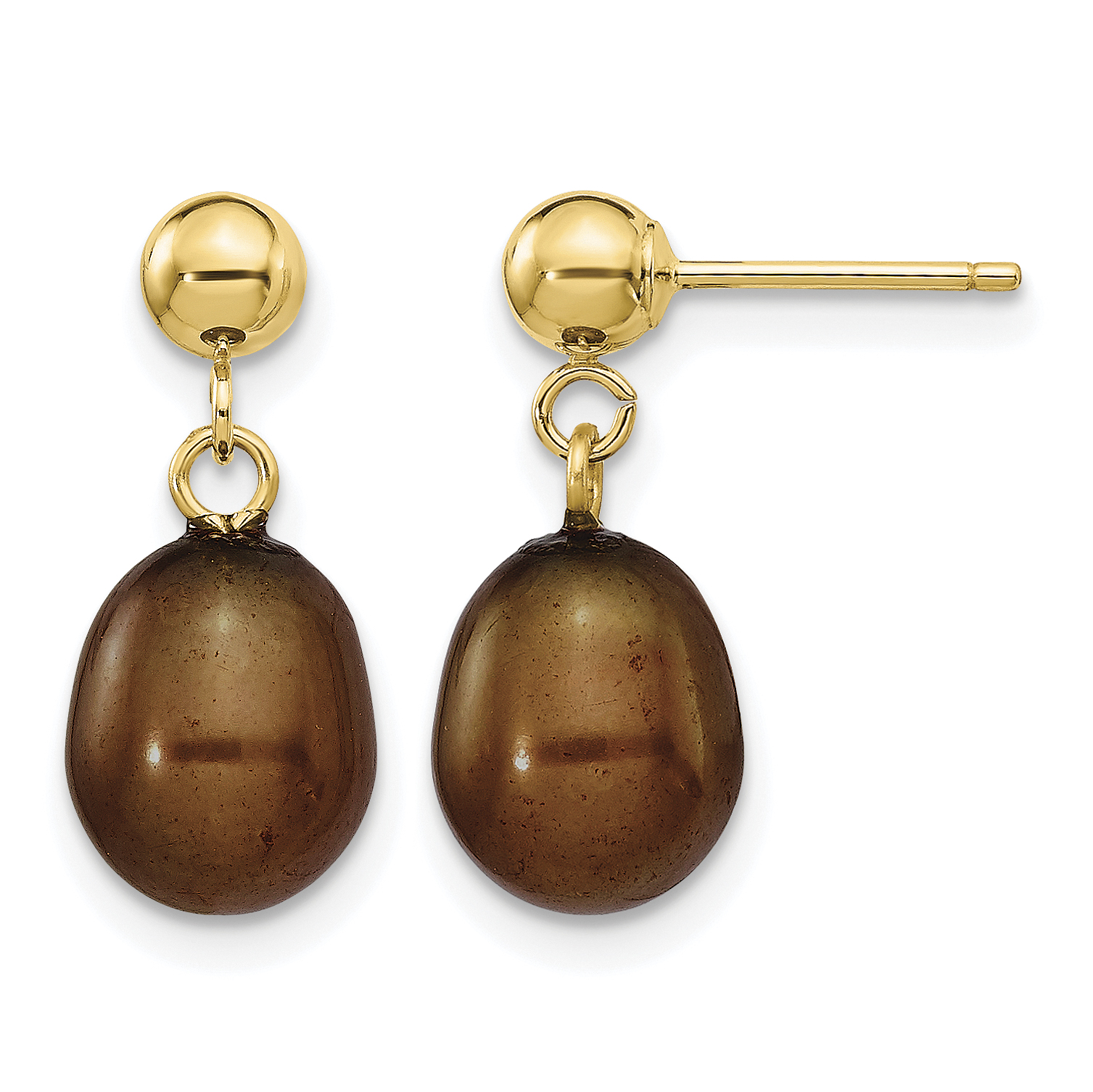 14k 7-8mm Brown Rice Freshwater Cultured Pearl Post Dangle Earrings (XF354E)