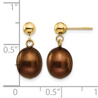 14K Yellow Gold 8-9mm Brown Rice Freshwater Cultured Pearl Dangle Post Earrings view 4