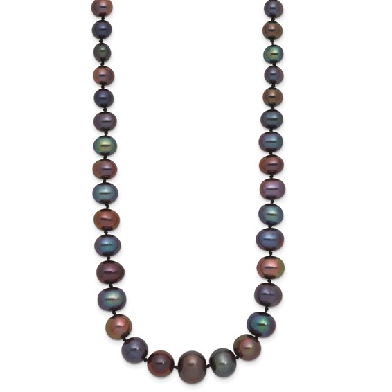 14k White Gold 4-10mm Graduated Black Near Round Freshwater Cultured Pearl 18 inch Necklace