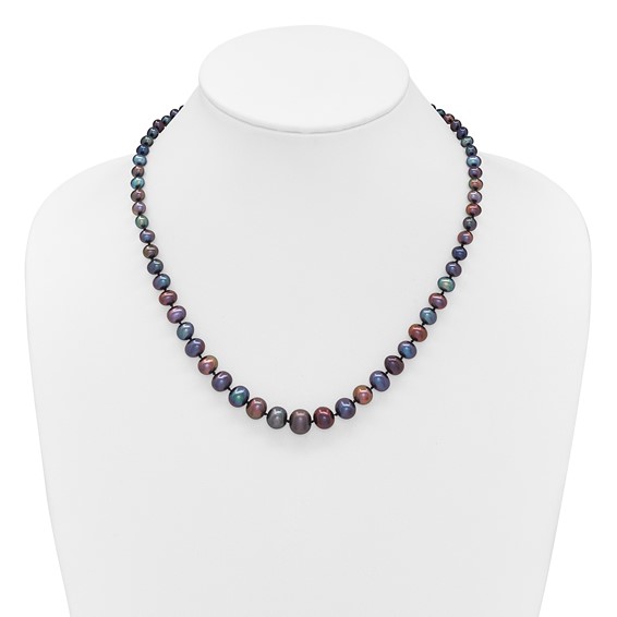 14k White Gold 4-10mm Graduated Black Near Round Freshwater Cultured Pearl 18 inch Necklace