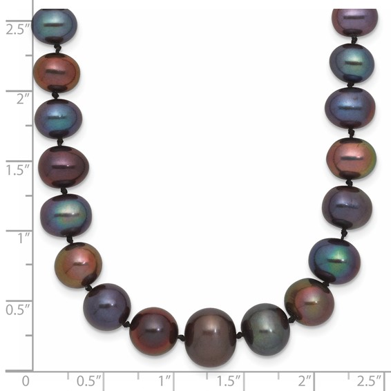 14k White Gold 4-10mm Graduated Black Near Round Freshwater Cultured Pearl 18 inch Necklace