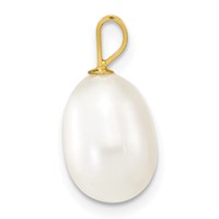 14K Yellow Gold 8-9mm White Rice Freshwater Cultured Pearl Pendant view 2