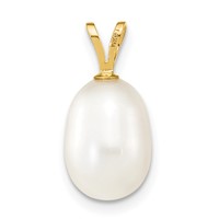 14K Yellow Gold 8-9mm White Rice Freshwater Cultured Pearl Pendant view 4