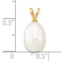 14K Yellow Gold 8-9mm White Rice Freshwater Cultured Pearl Pendant view 3