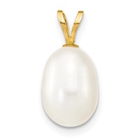 14K Yellow Gold 8-9mm White Rice Freshwater Cultured Pearl Pendant view 1